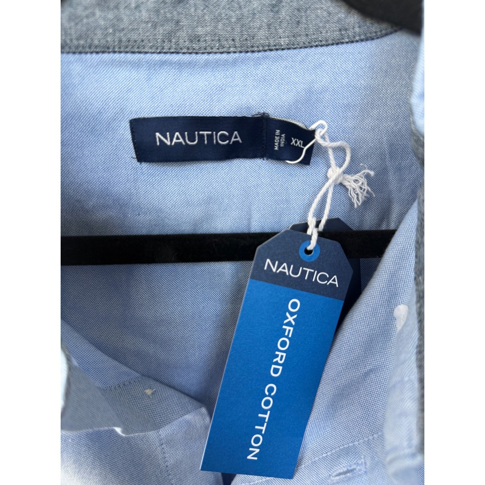 Nautica Mens Oxford Cotton Short Sleeve Button Down Shirt Blue XXL‎ W5806T NEW - Picture 2 of 4